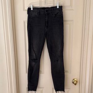MOTHER Black Distressed Skinny Jeans